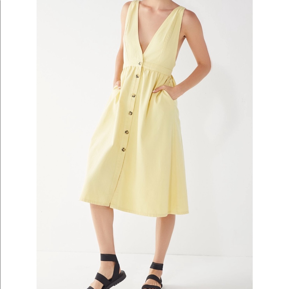 NWT Plunging Button-Down Denim Midi Dress